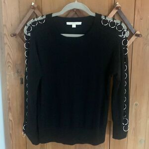 Jonathan Simkhai long sleeve silver rings black cashmere pullover sweater NWOT